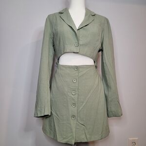 Forever 21 Green Two-Piece Button-Up Set, Cut-out Dress, Size L